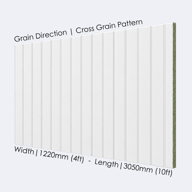 Large MDF Primed Wall Panel Cross Grain | 9mm | 10x4ft