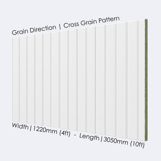 Large MDF Primed Wall Panel Cross Grain | 9mm | 10x4ft