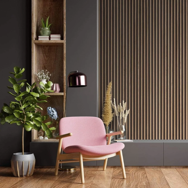 Slatpanel | Baby Pink With Grey Felt | Acoustic Wall Panel | Full Board