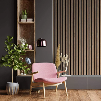 Slatpanel | Baby Pink With Grey Felt | Acoustic Wall Panel | Full Board