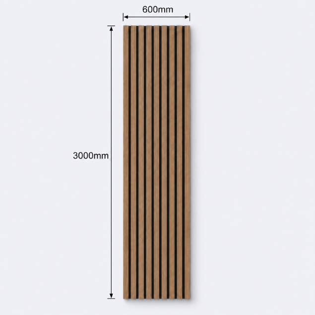 Slatpanel | Walnut With Black Felt | Acoustic Wall Panel | Extra Large Board | 3000mm x 600mm