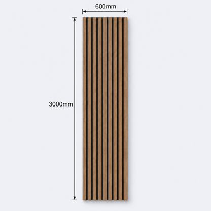 Slatpanel | Walnut With Black Felt | Acoustic Wall Panel | Extra Large Board | 3000mm x 600mm