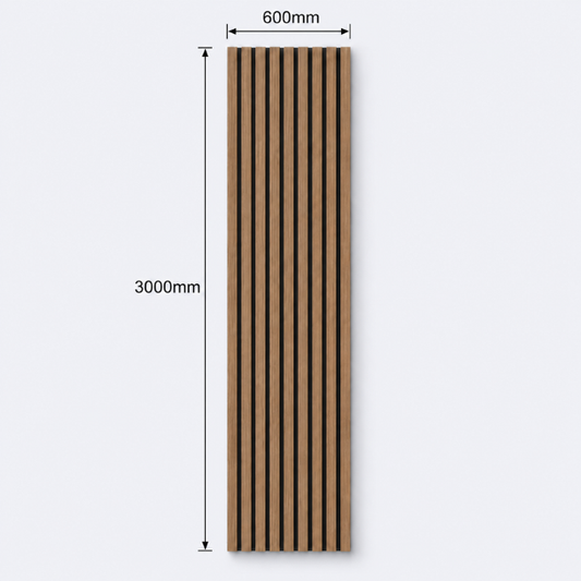 Slatpanel | Walnut With Black Felt | Acoustic Wall Panel | Extra Large Board | 3000mm x 600mm