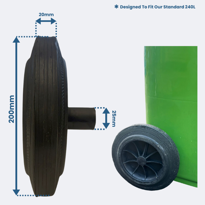 Wheelie Bin Wheels (Single) - Single Replacement Wheel Single Replacement Wheelie Bin Wheel 240L