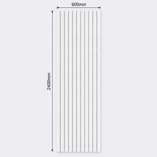 Slatpanel | White With White Felt | Acoustic Wall Panel | Full Board | 2400mm x 600mm
