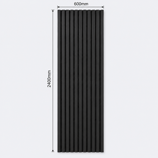 Slatpanel | Black With Black Felt | Acoustic Wall Panel | Full Board | 2400mm x 600mm