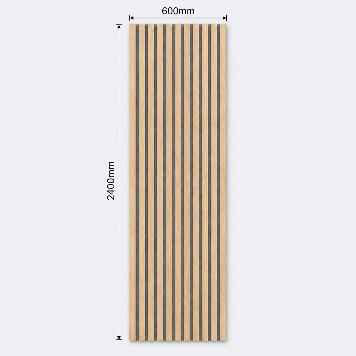 Slatpanel | Oak With Grey Felt | Acoustic Wall Panel | Full Board | 2400mm x 600mm