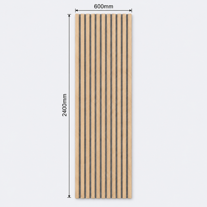 Slatpanel | Oak With Grey Felt | Acoustic Wall Panel | Full Board | 2400mm x 600mm