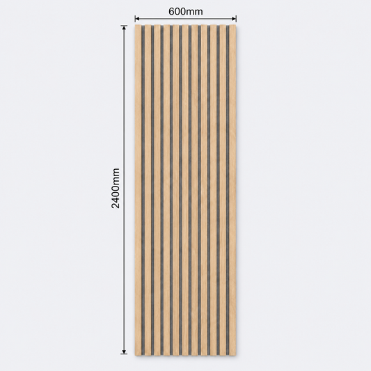 Slatpanel | Oak With Grey Felt | Acoustic Wall Panel | Full Board | 2400mm x 600mm