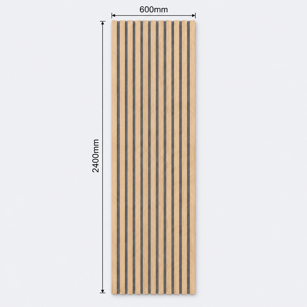 Slatpanel | Oak With Grey Felt | Acoustic Wall Panel | Full Board | 2400mm x 600mm