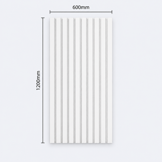 Slatpanel | White With White Felt | Acoustic Wall Panel | Half Board | 1200mm x 600mm