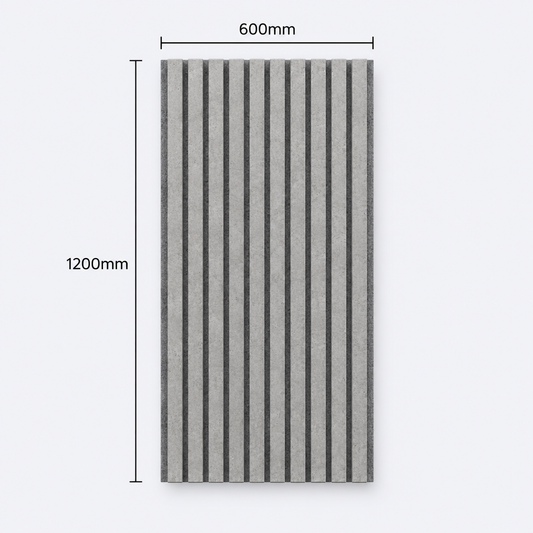 Slatpanel | Concrete Grey With Grey Felt | Acoustic Wall Panel | Half Board | 1200mm x 600mm