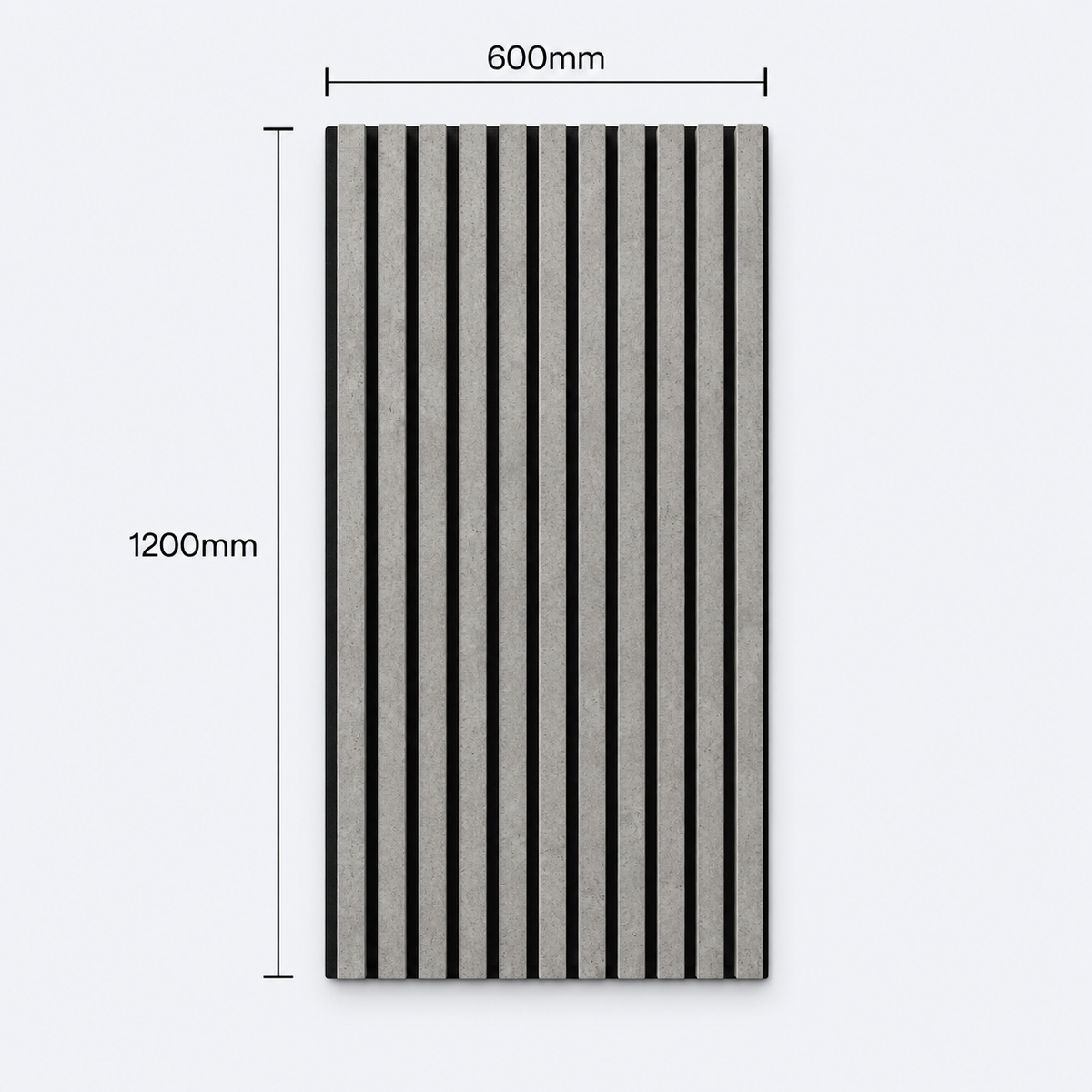 Slatpanel | Concrete Grey With Black Felt | Acoustic Wall Panel | Half Board | 1200mm x 600mm