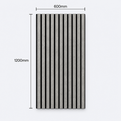 Slatpanel | Concrete Grey With Black Felt | Acoustic Wall Panel | Half Board | 1200mm x 600mm