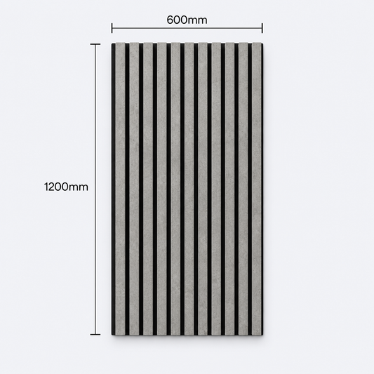Slatpanel | Concrete Grey With Black Felt | Acoustic Wall Panel | Half Board | 1200mm x 600mm