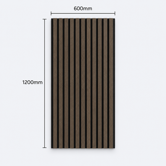 Slatpanel | Smoked Oak With Black Felt | Acoustic Wall Panel | Half Board | 1200mm x 600mm