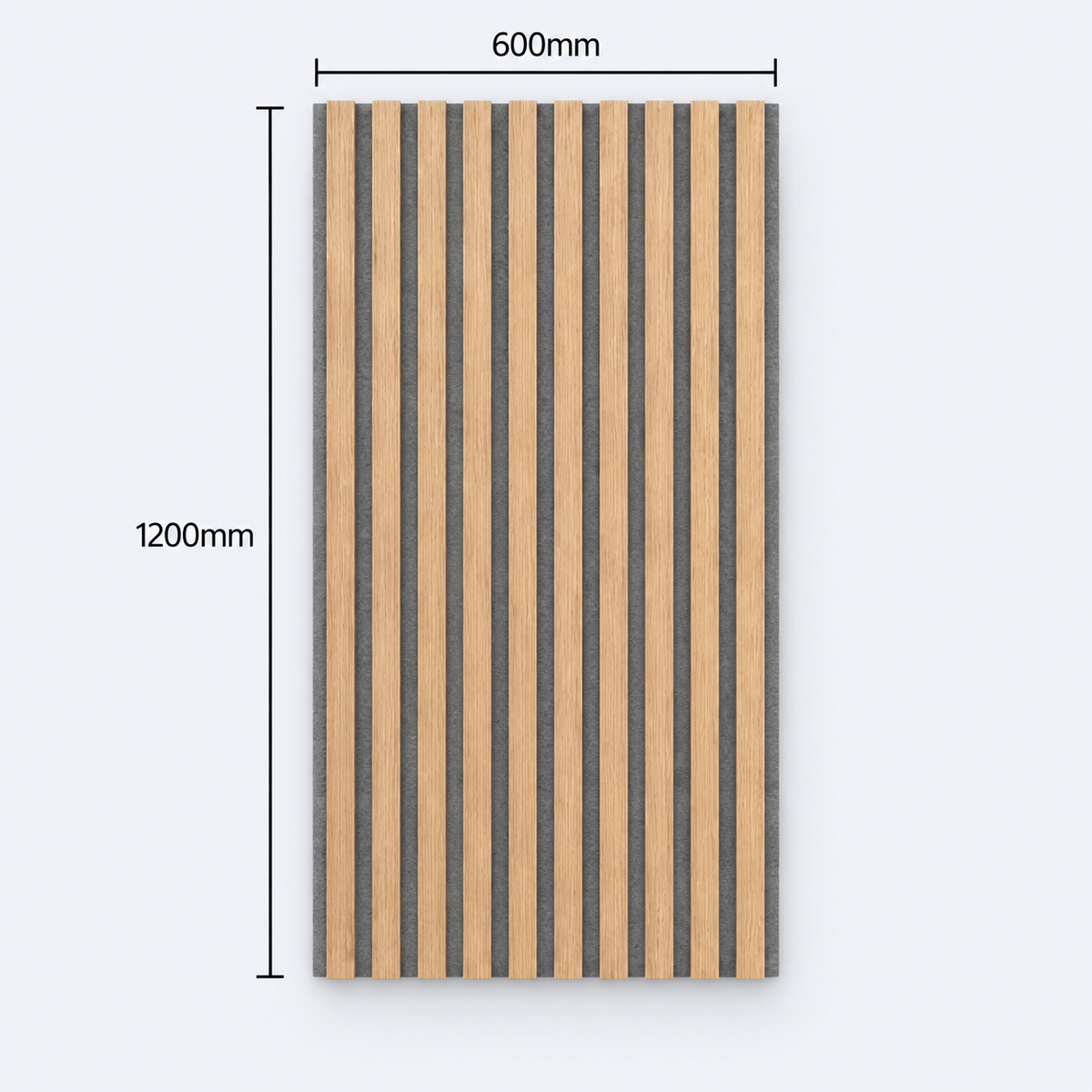 Slatpanel | Oak With Grey Felt | Acoustic Wall Panel | Half Board | 1200mm x 600mm