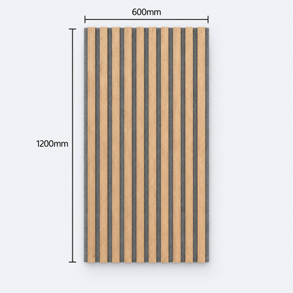 Slatpanel | Oak With Grey Felt | Acoustic Wall Panel | Half Board | 1200mm x 600mm