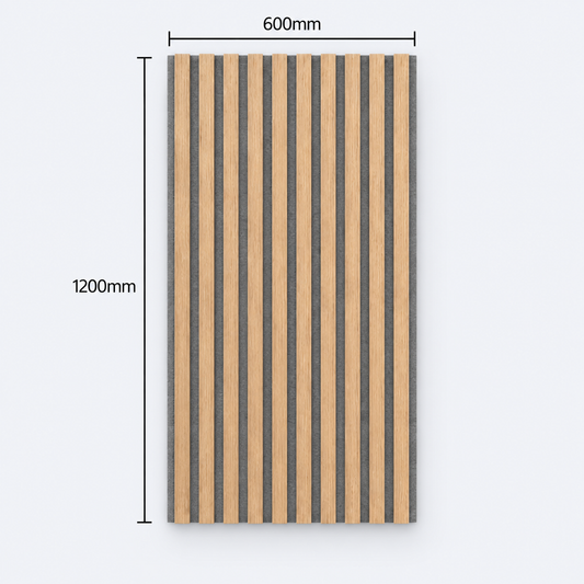 Slatpanel | Oak With Grey Felt | Acoustic Wall Panel | Half Board | 1200mm x 600mm
