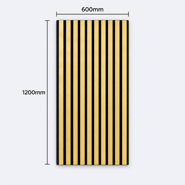 Slatpanel | Gold With Black Felt | Acoustic Wall Panel | Half Board | 1200mm x 600mm