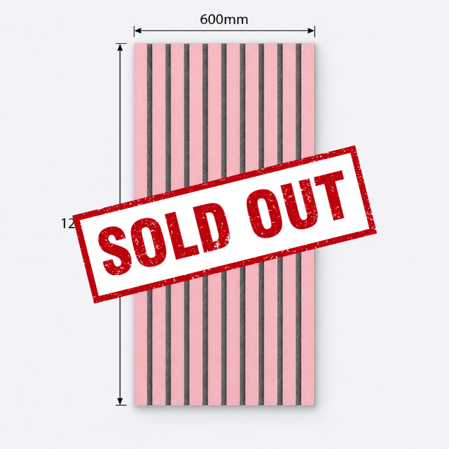 Slatpanel | Baby Pink With Grey Felt | Acoustic Wall Panel | Half Board | 1200mm x 600mm
